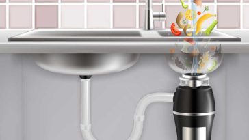 Illustration of a garbage disposal attached to a kitchen sink