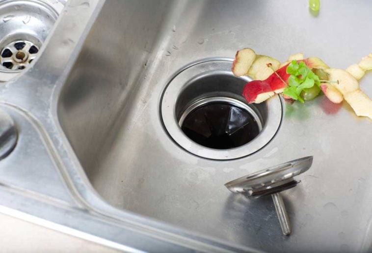 peels being put down the dink drain into the garbage disposal