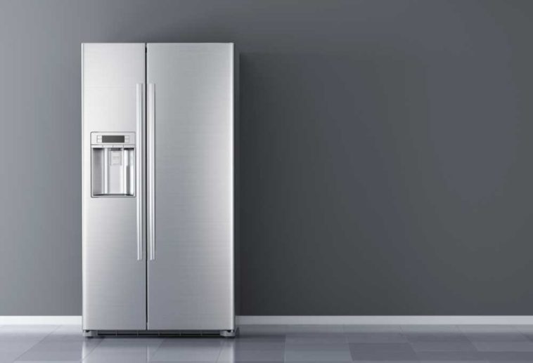 New fridge against a grey wall