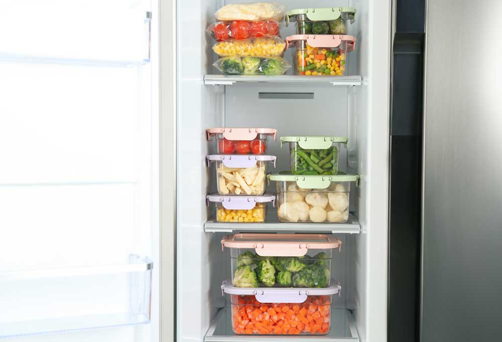 fridge organized with sealed food storage containers