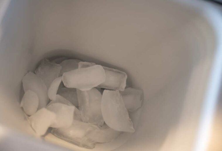 fridge ice dispenser, top view with it filled with ice