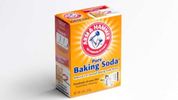 Box of Arm and Hammer Baking Soda on a white background