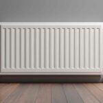 Gas wall heater on a grey wall with hard wood floors