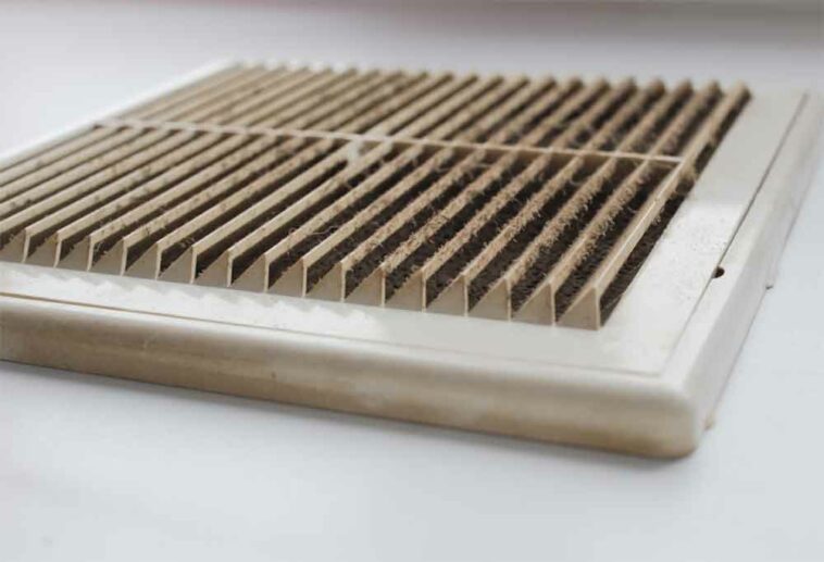 Square, white, dirty air conditioning vent - register