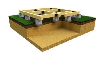 Digitally created example of a pier and beam foundation isolated on a white background