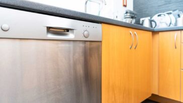 Diagonal look of a dishwasher set into a cabinet system