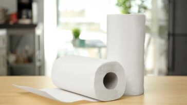 2 rolls of paper towels on a kitchen counter