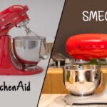 Pictures of a KitchenAid mixer and a SMEG mixer meeting in the middle on the diagonal.