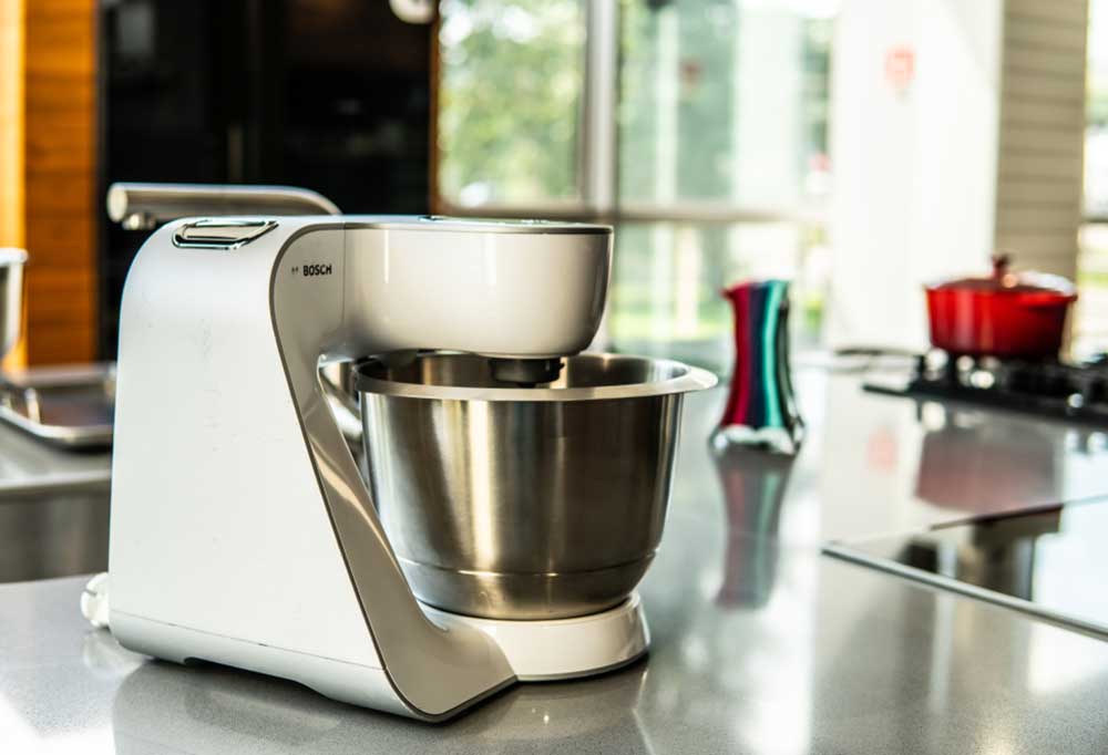 Bosch stand mixer on a kitchen counter