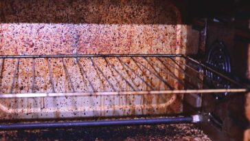 Close up of a greasy oven