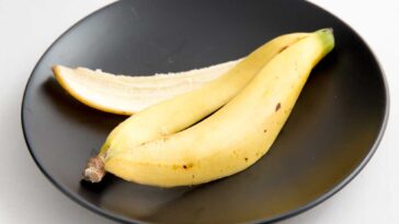 Banana peel on a black dinner plate
