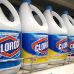 Bottles of bleach on a store shelf