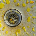 Overhead view of grease in a kitchen sink