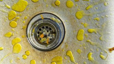 Overhead view of grease in a kitchen sink