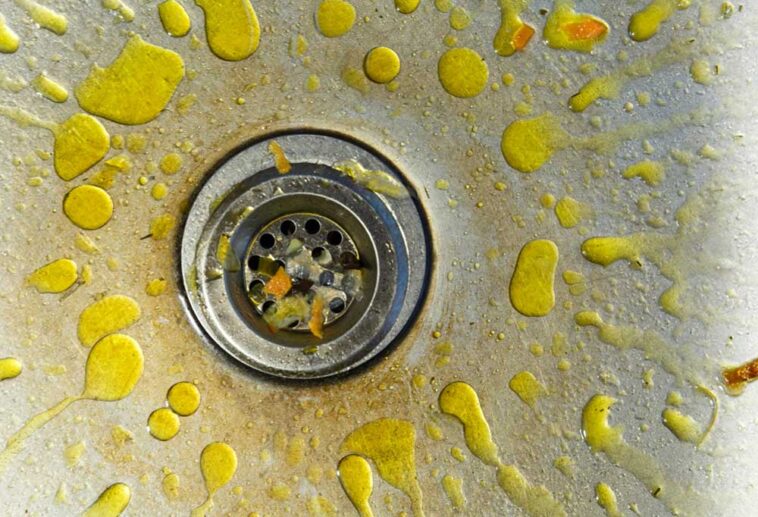 Overhead view of grease in a kitchen sink