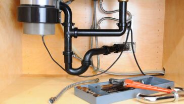 Under the sink view of a garbage disposal