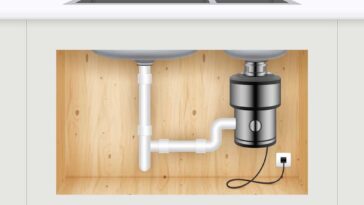 Illustration of an under the sink view of a garbage disposal