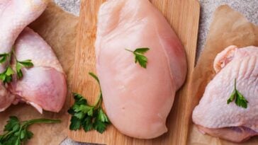 3 cuts of raw chicken on cutting boards