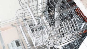 Close up of a dishwasher rack