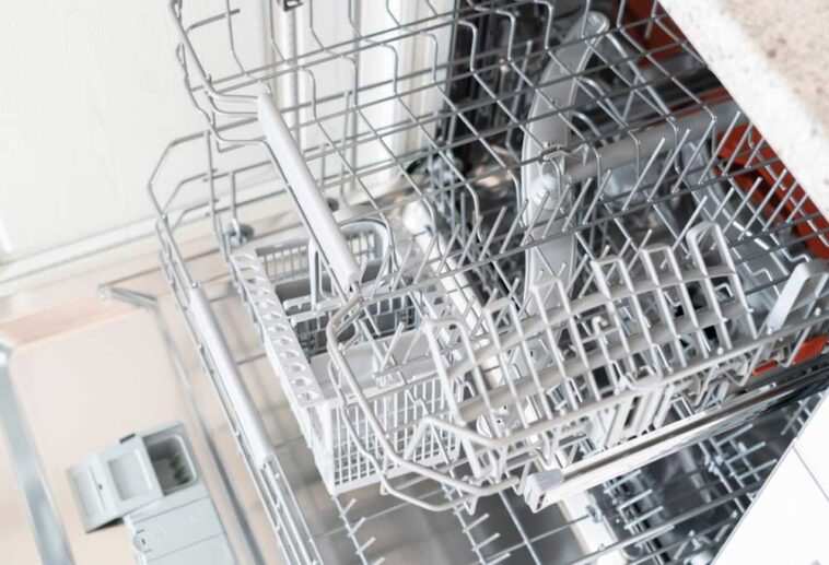 Close up of a dishwasher rack