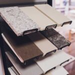 Blocks of different style countertops on a display wrack