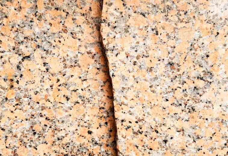 Peach and grey marble with a crack down the center